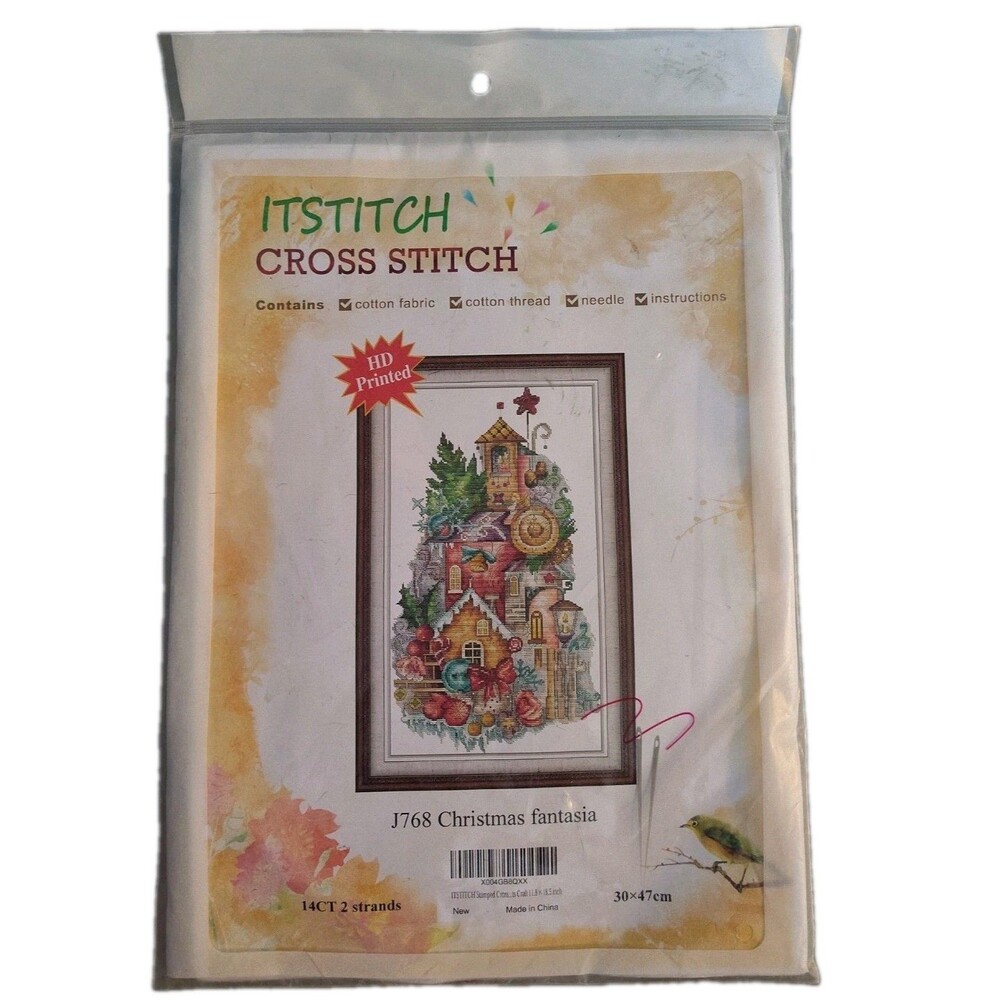 ITSTITCH Stamped Cross Stitch Kit Christmas Fantasia J768 14CT 2 Strands NEW